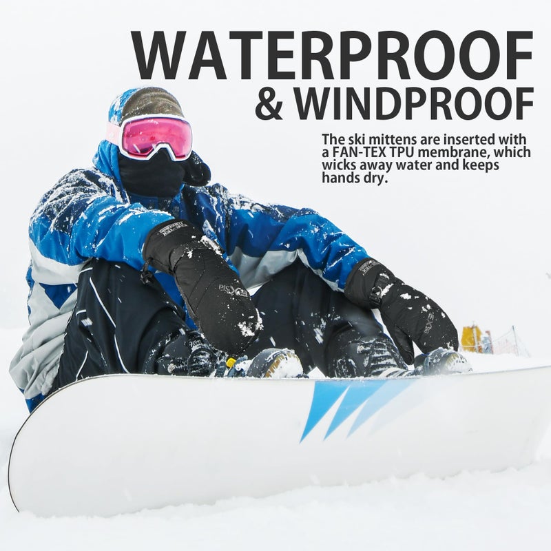EXski Ski Mittens for Men, Waterproof Warm 3M Thinsulate Winter Snowboard Mitts with Wrist Leashes - Image 2